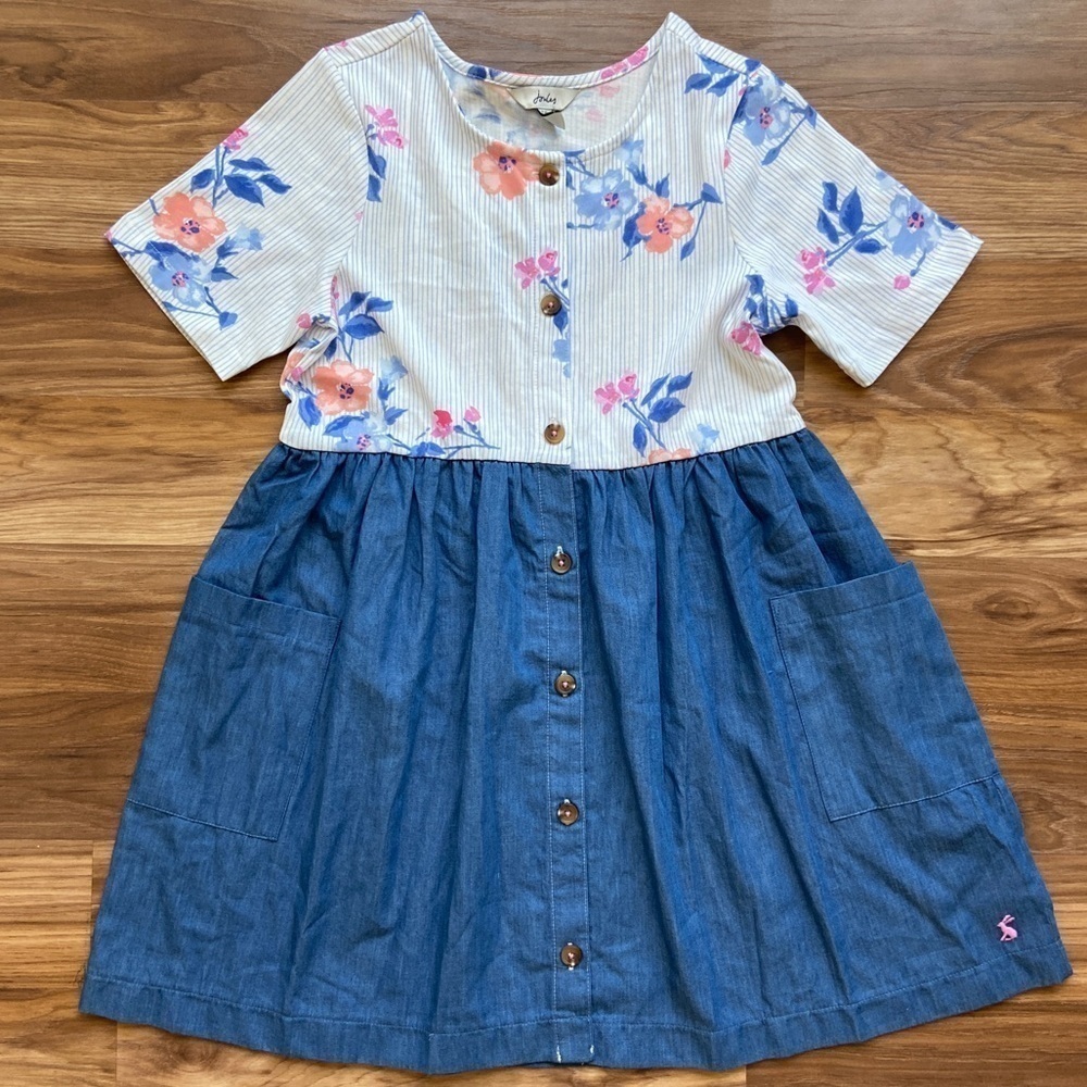 Joules Girl's 9-10 yr. Floral Chambray Liddie Luxe Dress